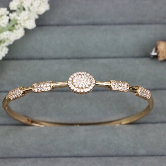 Rose Gold Bangle with Oval CZ Center and Textured Segments, XPBL0597 - Picture 12 of 12